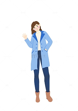 蓝色小清新女孩挥手人物手绘图