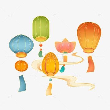 国潮手绘元宵花灯猜灯谜灯笼元素
