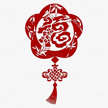 红色2023春节竹叶福窗花剪影