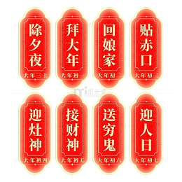 红色喜庆除夕大年初一到初七习俗标题