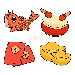 红色卡通新年元素