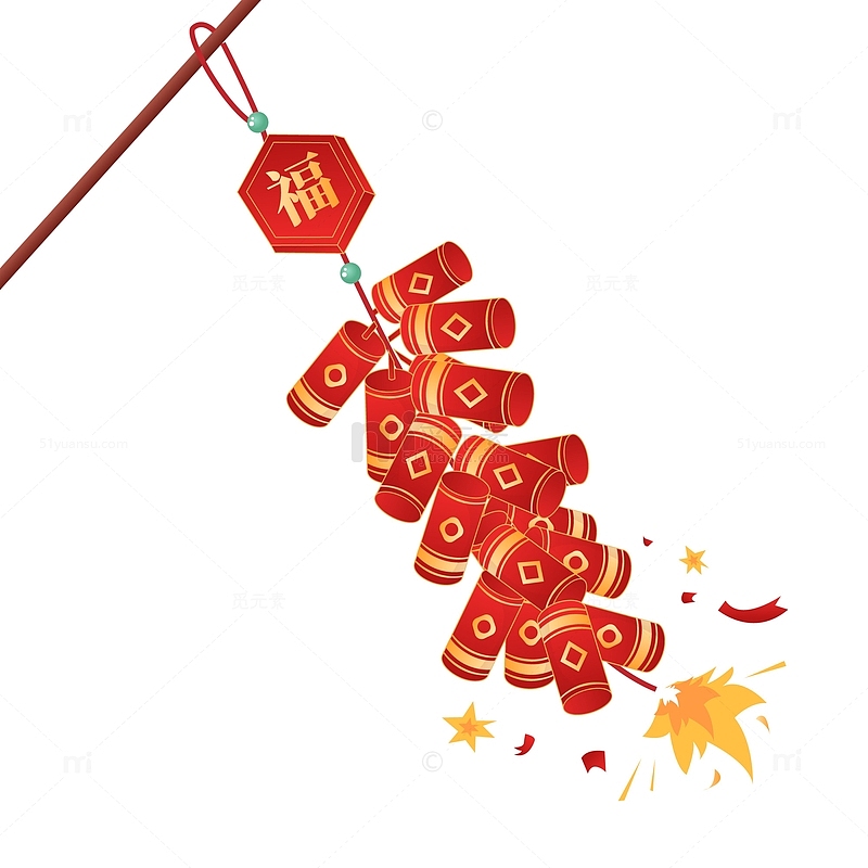 中国风传统春节鞭炮礼花挂饰元素