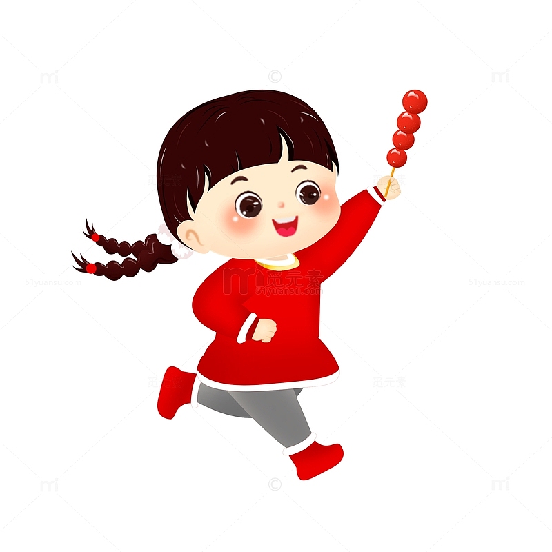 喜庆春节小女孩手拿冰糖葫芦