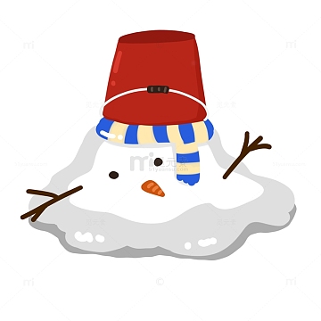 卡通融化的小雪人寒冬手绘素材