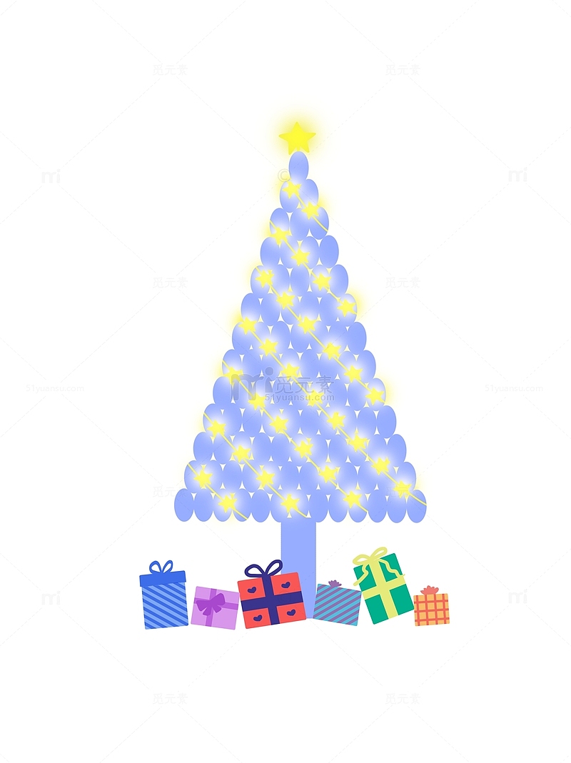 蓝色圣诞树手绘图