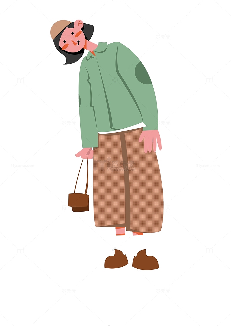绿色灰色扁平风格可爱女孩