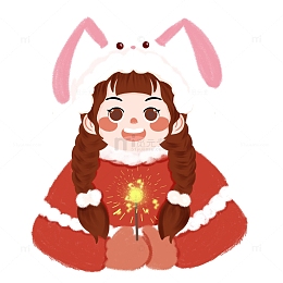 元宵节放烟花的小女孩手绘素材