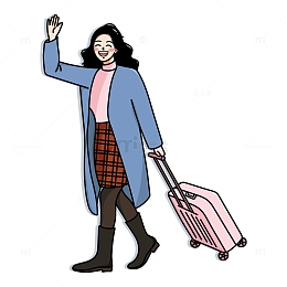 女生拖行李箱回家过年手绘人物插画