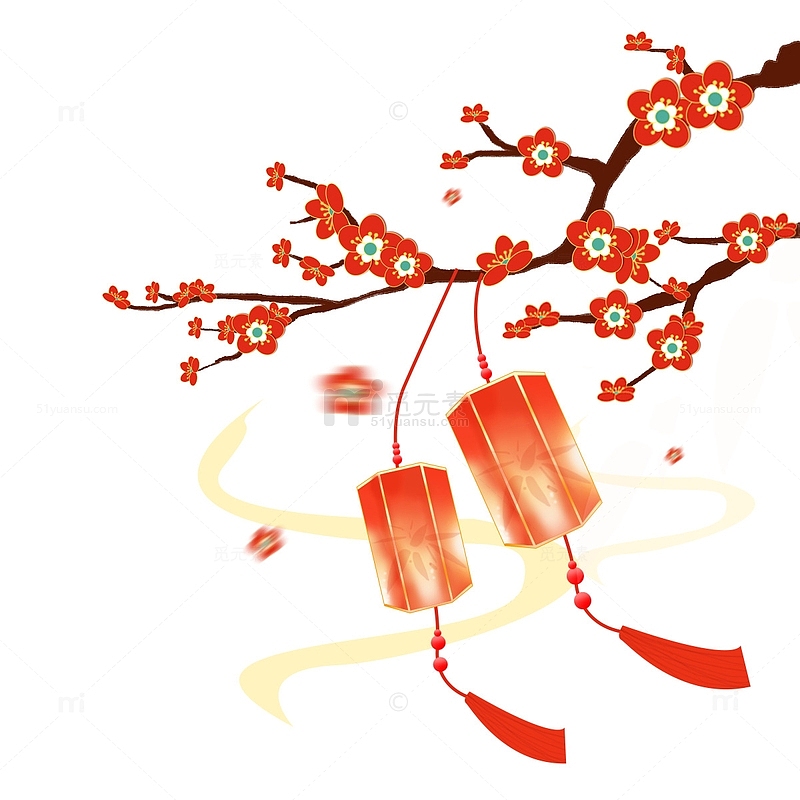 红色中国风国潮梅花灯笼装饰元素