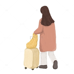 小女孩回家过年手绘图