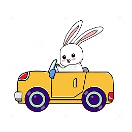 开黄色小汽车的卡通兔子