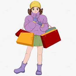 彩色手绘买年货卡通人物