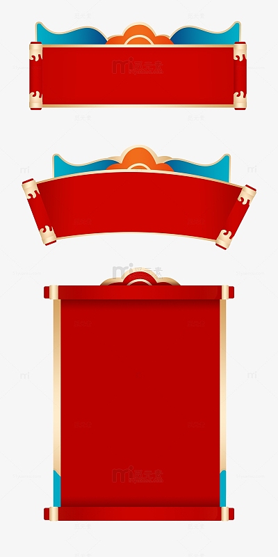 年货节红色国风卷轴边框元素