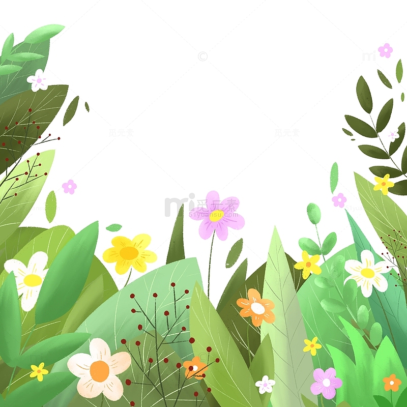 绿色手绘立春春天花朵小清新植物花草树叶