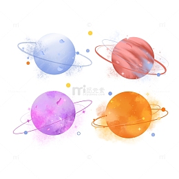 手绘小清新卡通彩色星空梦幻星球装饰图案