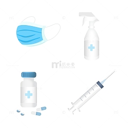 蓝白色渐变色防疫用品口罩药品消毒液针管