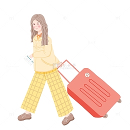 女孩拖着行李箱回家过年手绘元素