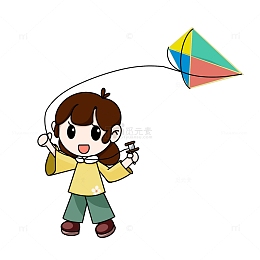 穿黄衣服放风筝的小女孩人物