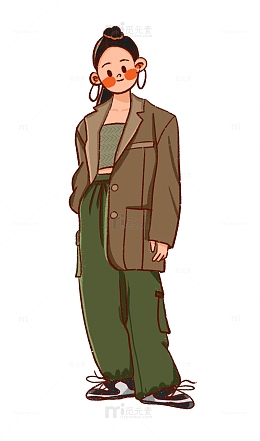 时尚穿搭穿西装的酷女孩人物插画素材