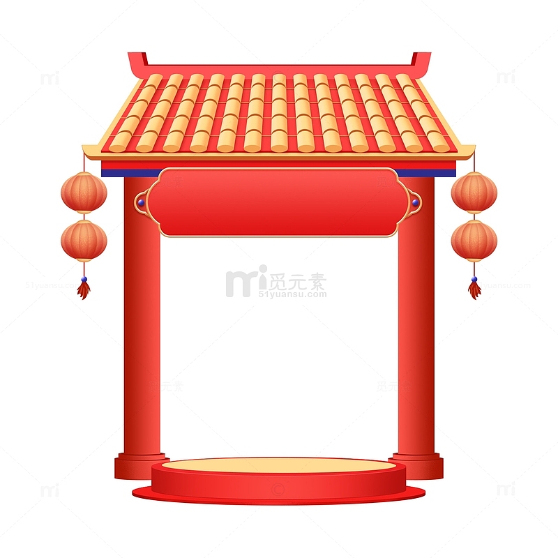 红色喜庆春节门头年货标签年货节展台