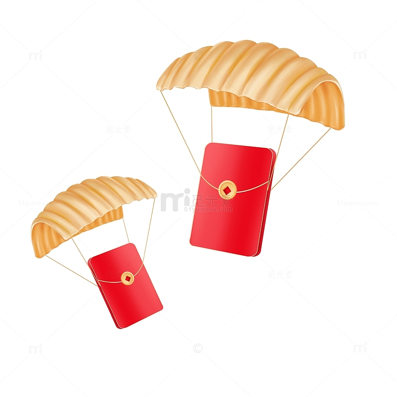 红色福利红包降落伞手绘图