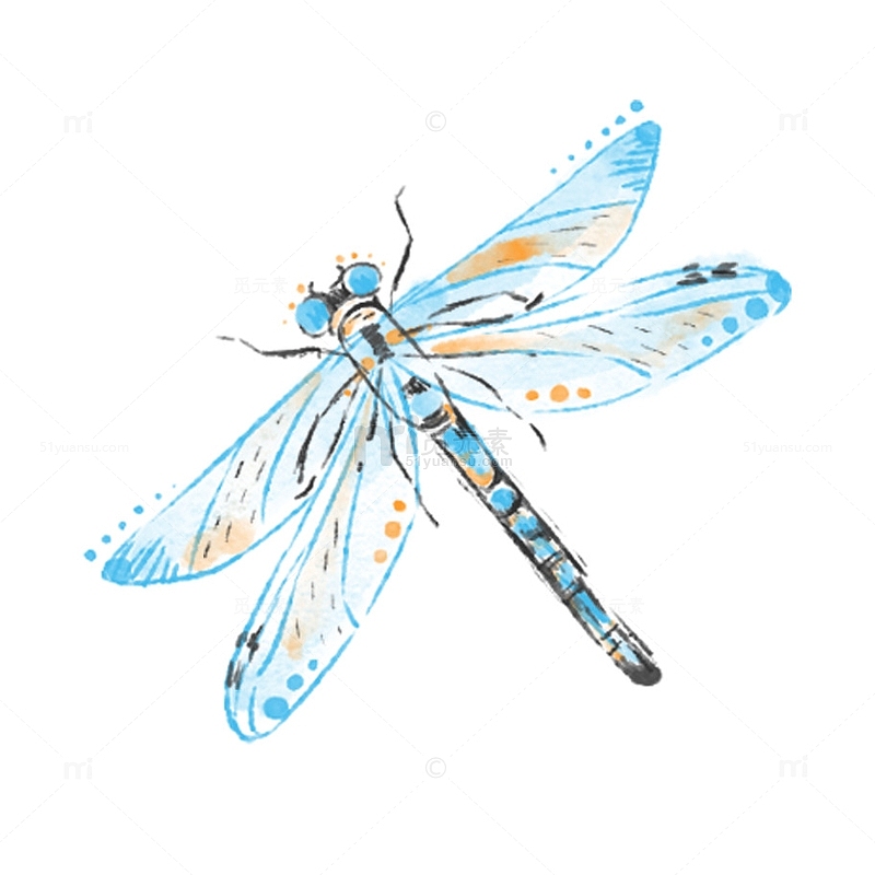 蓝色水彩蜻蜓立春手绘分层