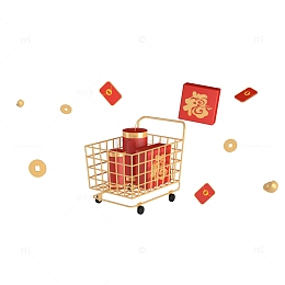 购物车年货节电商图标爆竹红包过年