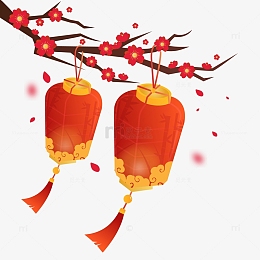 红色中国风国潮梅花灯笼插画装饰