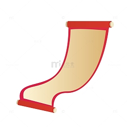 红色卡通卷轴手绘图