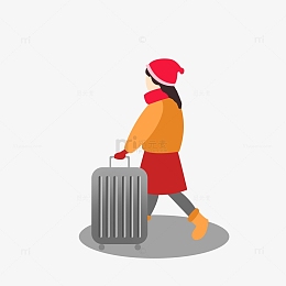 红色卡通春运拖行李箱的人回家过年