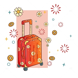 回家过年红色行李箱喜庆花花手绘拉杆箱