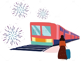 乘车拉行李回家过年