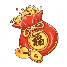 红色喜庆国潮年货手绘节钱币福袋