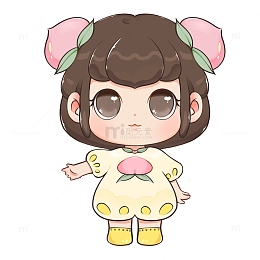 粉色春天桃子可爱女孩手绘图