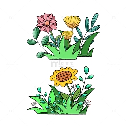 小清新花朵叶子植物草丛装饰元素立春插画