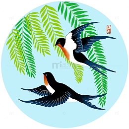 手绘春天燕子杨柳