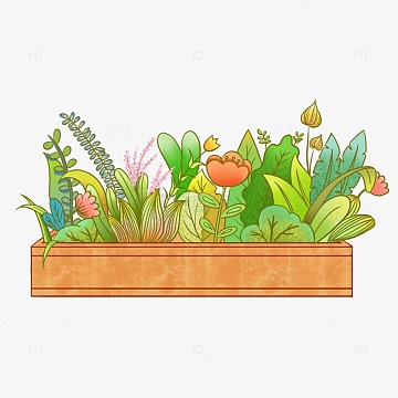 绿色小清新花坛植物丛立春手绘图