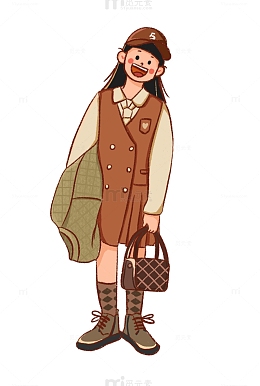 可爱学生穿搭戴帽拿衣服女孩人物插画