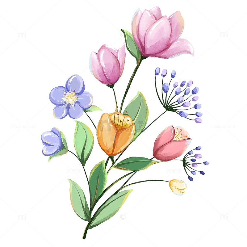 浅色调小清新水彩风立春春季一簇花朵元素