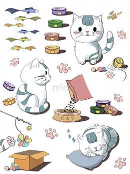 猫咪手帐贴纸手绘卡通元素