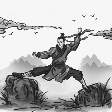 手绘古风水墨古风男性人物动作元素