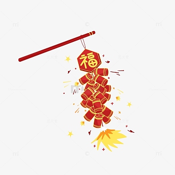 手绘卡通除夕新年春节喜庆鞭炮爆竹烟花福字