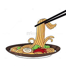 黄色简笔卡通拉面面条