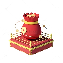 红色喜庆C4D擂台钱袋装饰元素