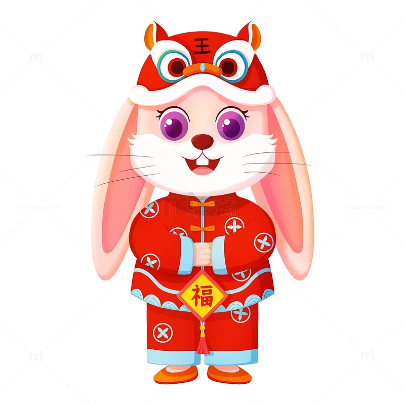 兔年红色喜庆兔子拜年春节新年福气手绘兔子