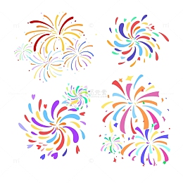 手绘卡通新年除夕彩色绽放烟花礼花春节元素