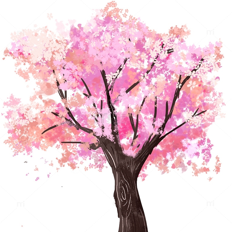 粉色樱花树春季浪漫爱情树木手绘