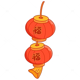 红色卡通Q版手绘过年喜庆福气灯笼插画元素