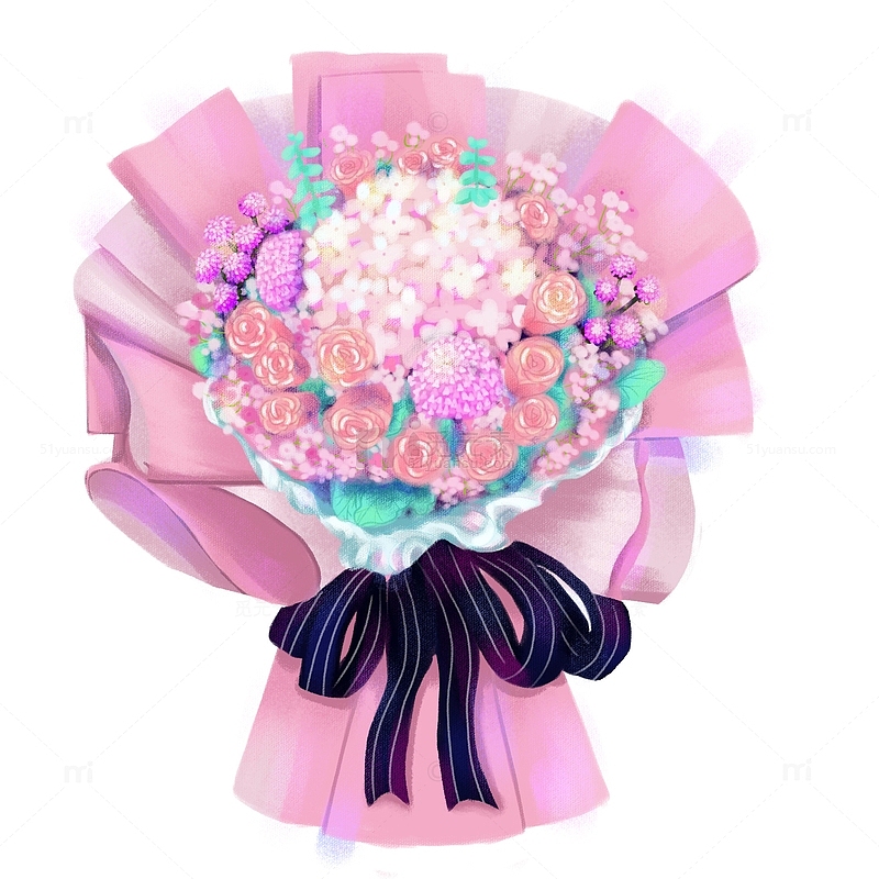 粉色轻质感花束绣球玫瑰设计元素
