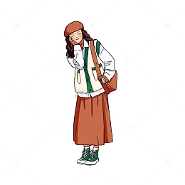 扁平风人物春秋穿搭街拍手绘图
